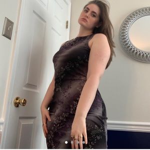 VINTAGE Y2K PURPLE & WHITE FLORAL SLIP MIDI DRESS